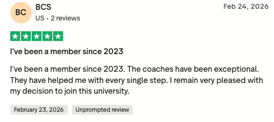 Trustpilot 5-star review from BCS titled I've been a member since 2023