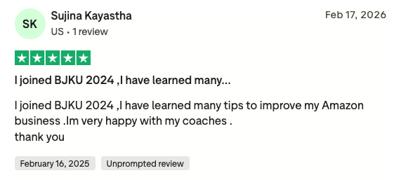 Trustpilot 5-star review from Sujina Kayastha titled I joined BJKU 2024, I have learned many tips
